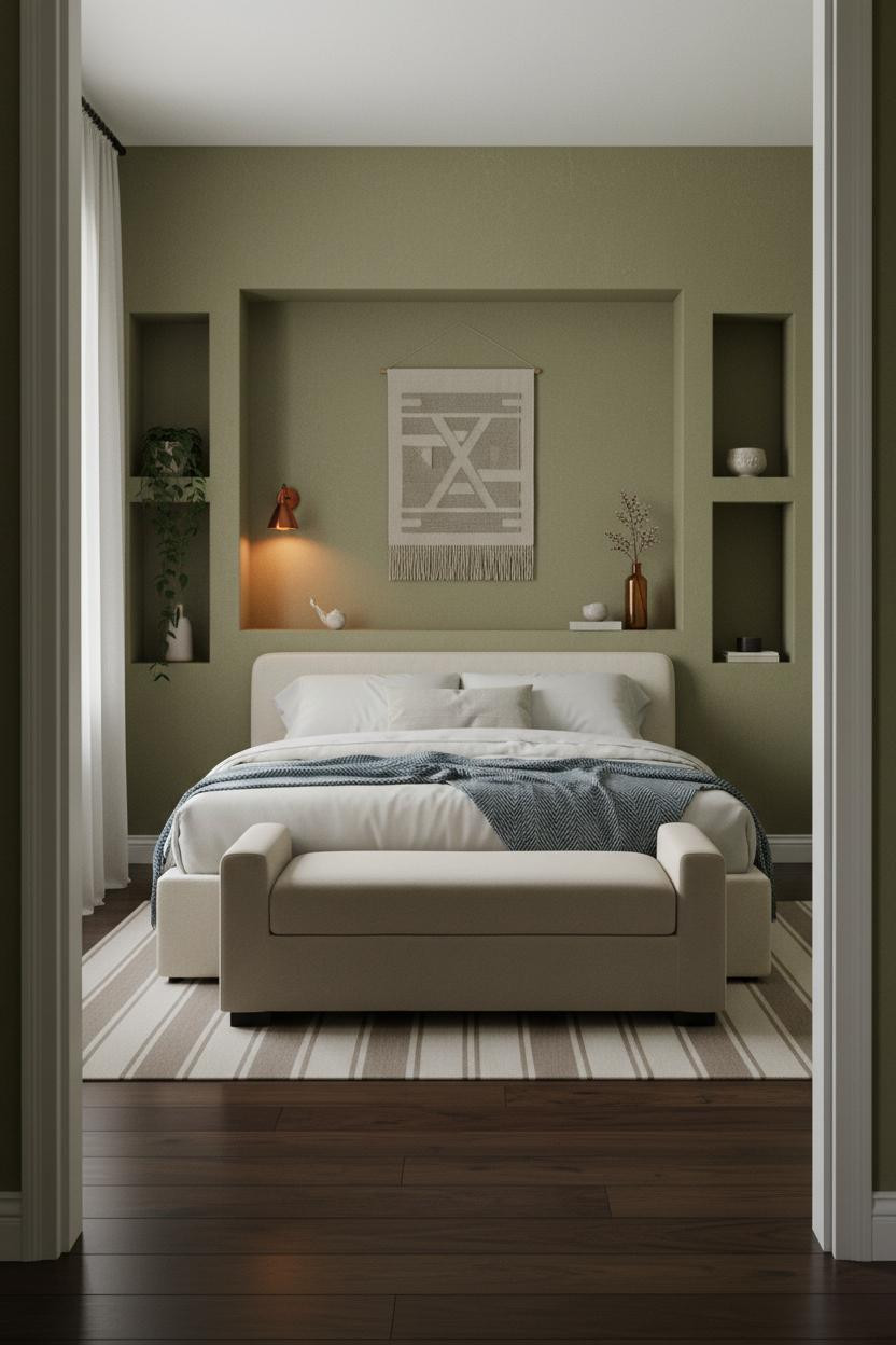 Cozy Small Bedroom Alcove Shelving
