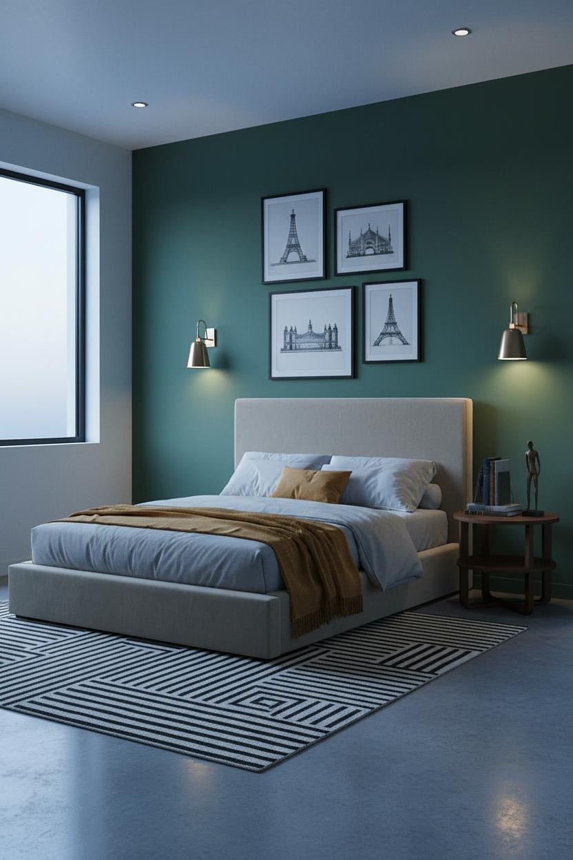 Small Bedroom Cozy Gallery Wall Industrial