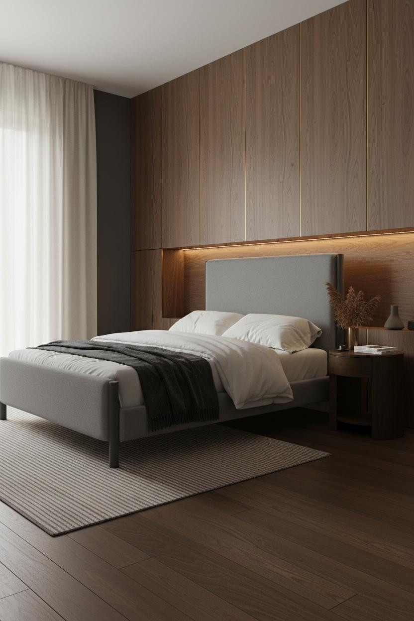 Quiet Luxury Bedroom Japandi Walnut Paneling