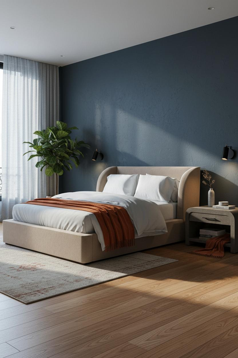 Quiet Luxury Bedroom Slate Wall Maple