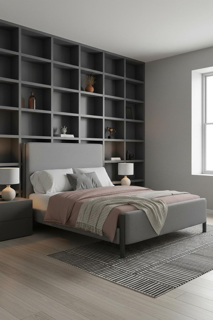 Modern Luxury Bed Design Slate Bookshelf