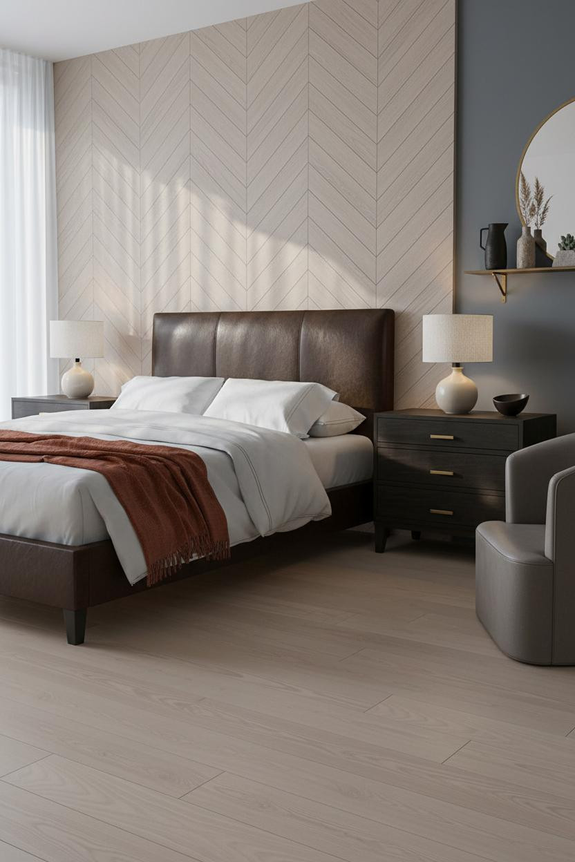 Modern Luxury Bed Design Herringbone Accent Wall