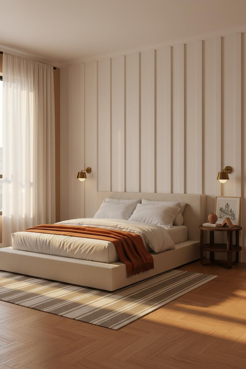 Small Double Bedroom Japandi Paneling Warm Light