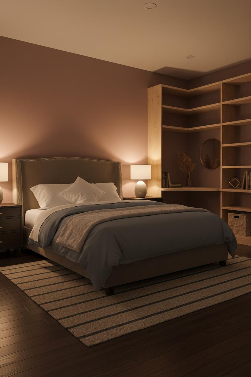 Small Double Bedroom Corner Shelving Storage