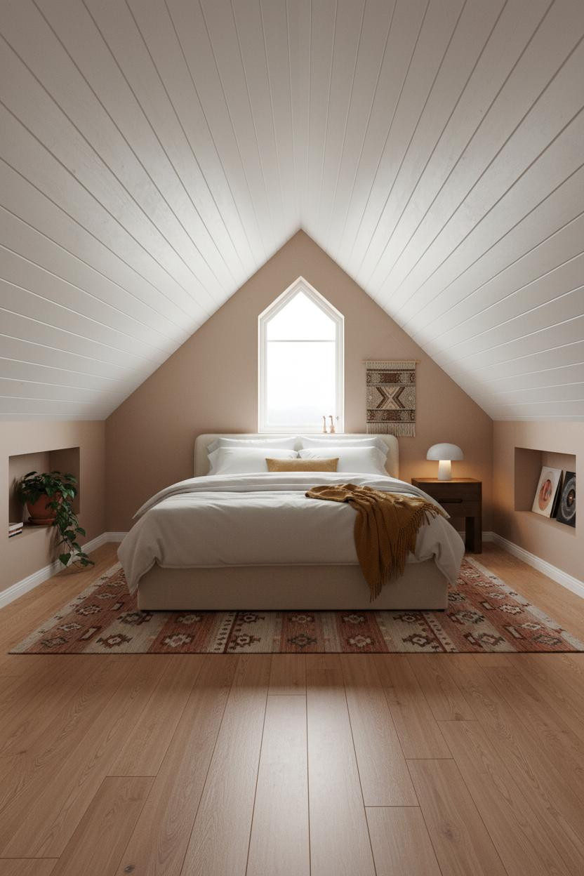 Small Attic Bedroom Slanted Walls White Shiplap