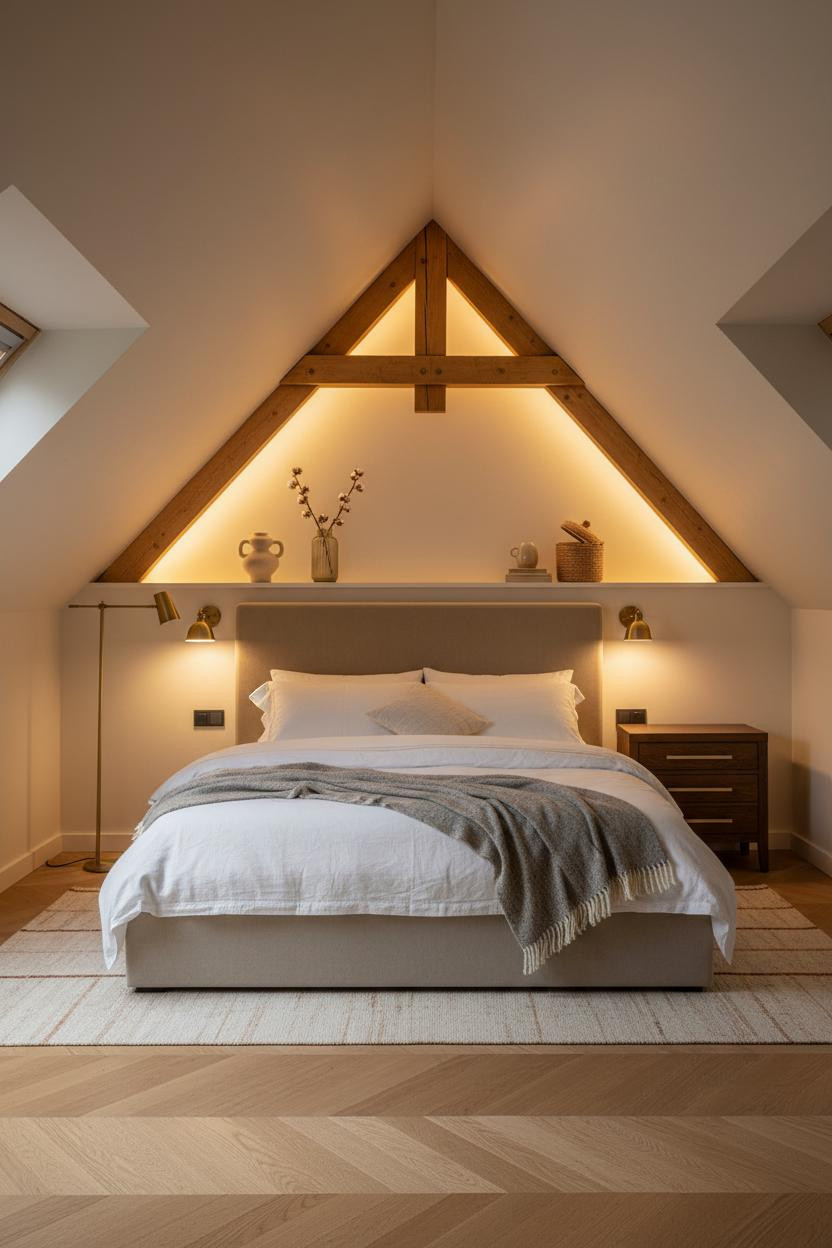 Small Attic Bedroom Wood Beams Low Ceiling