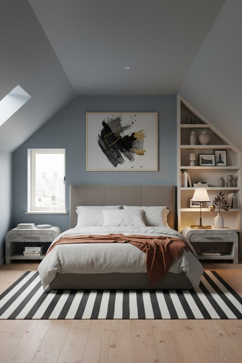 Small Attic Bedroom Sloped Walls Shelving