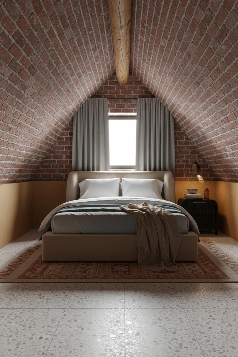 Small Attic Bedroom Sloped Roof Industrial