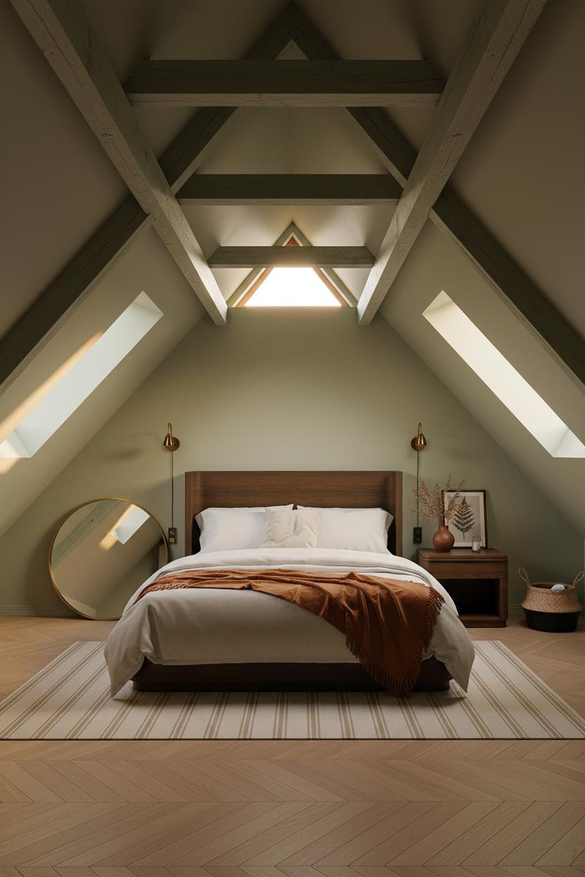 Low Ceiling Attic Bedroom Sage Green Rafters