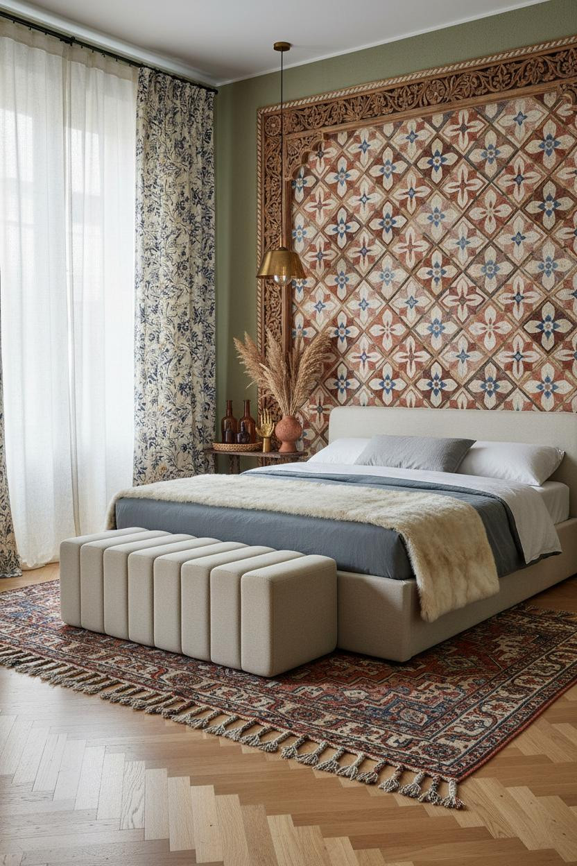 Maximalist Bedroom Geometric Mural Eclectic