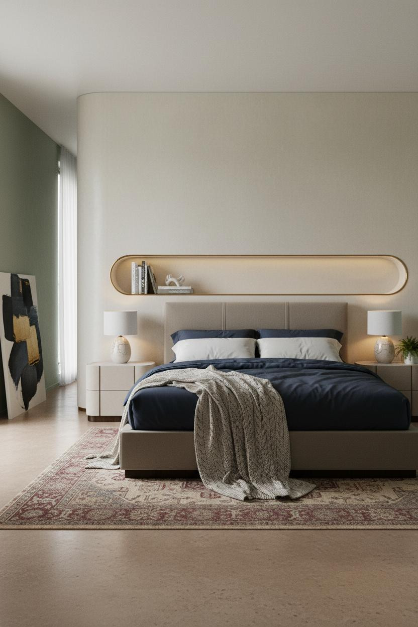 Modern Luxury Bedroom Curved Plaster Wall