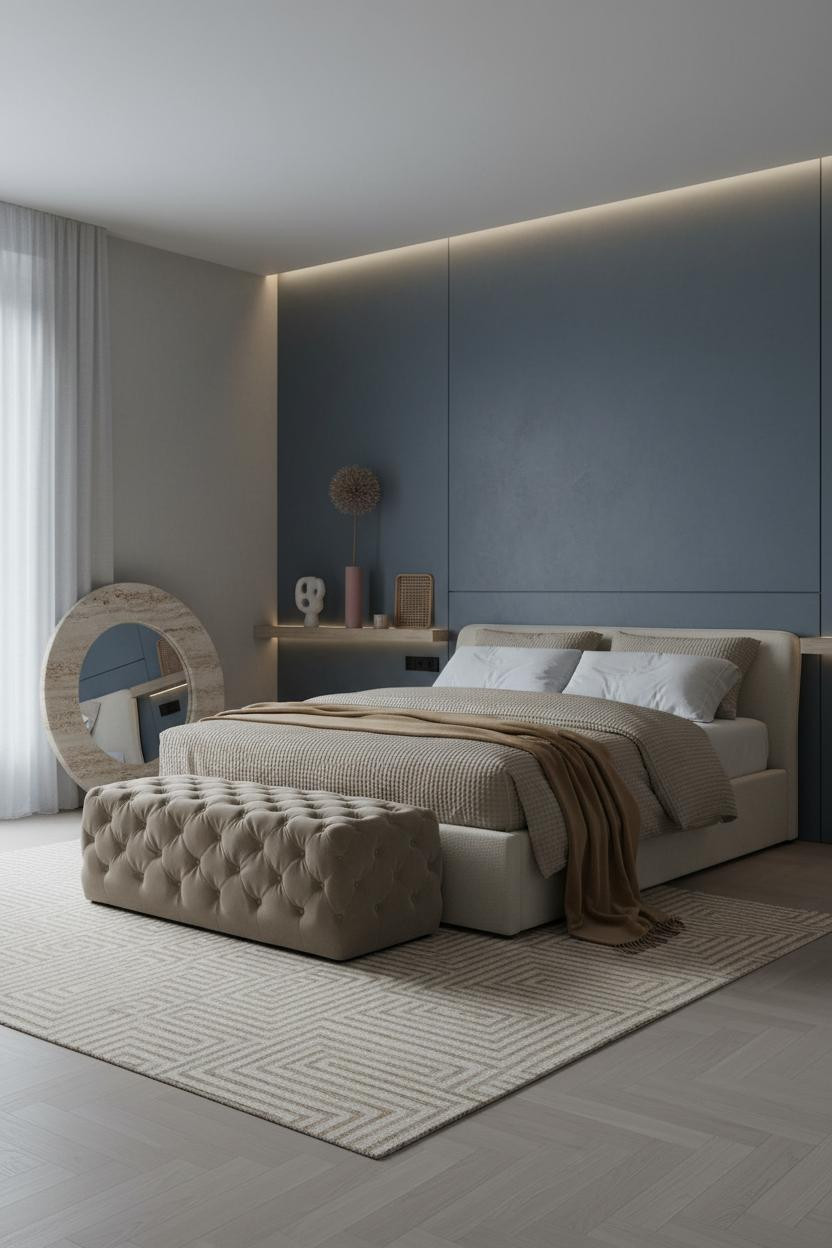 Luxury Bedroom Slate Blue Venetian Plaster Wall