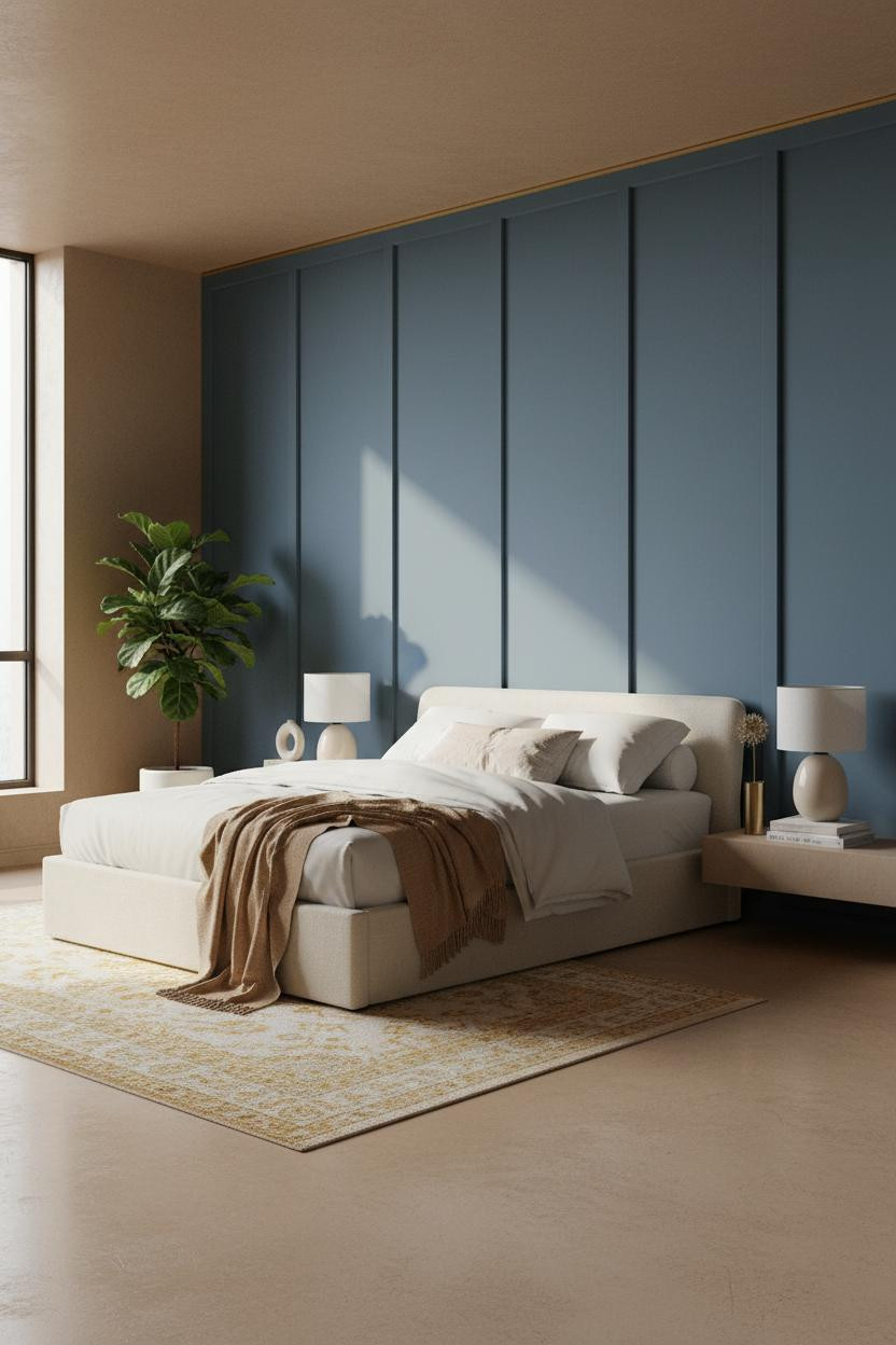 Luxury Bedroom Dusty Blue Batten Wall