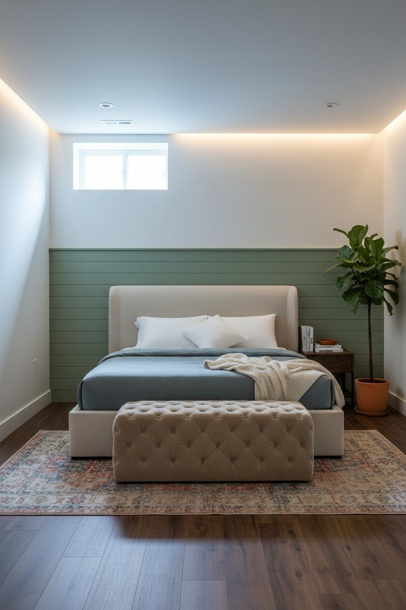 Basement Guest Bedroom Moss Green Shiplap