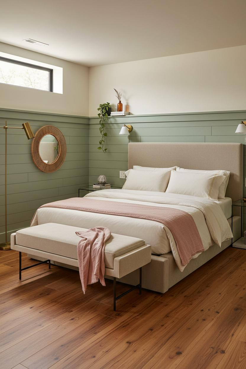 Basement Guest Bedroom Sage Shiplap Scandi