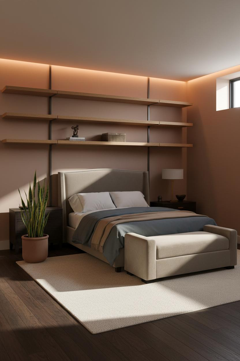 Basement Guest Bedroom Oak Shelving Budget
