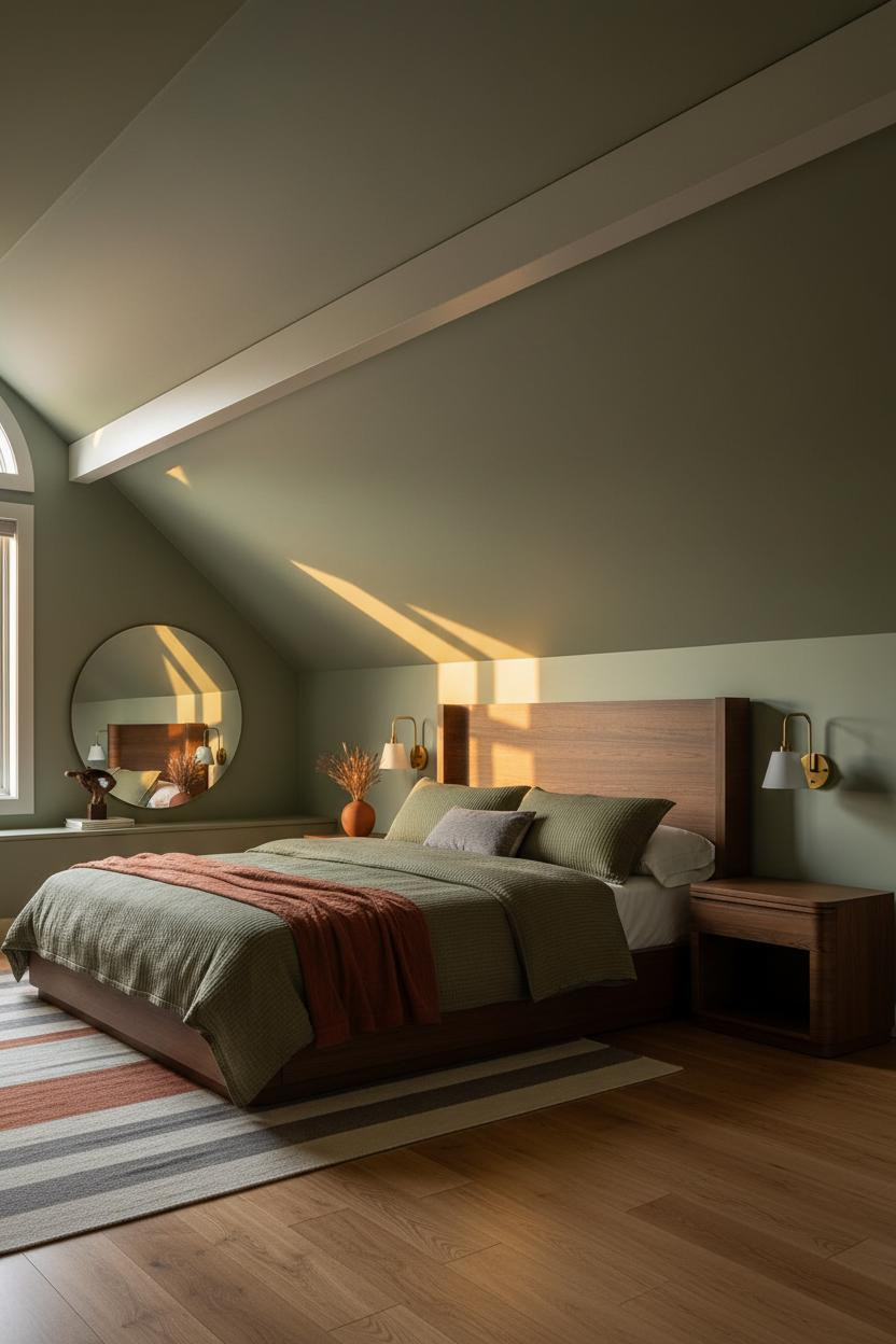 Slanted Ceiling Bedroom Sage Walls Dormer Window
