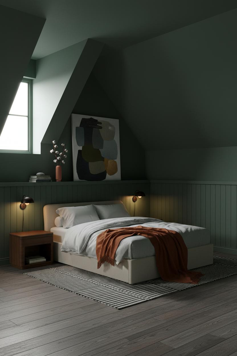 Slanted Ceiling Bedroom Dark Green Attic