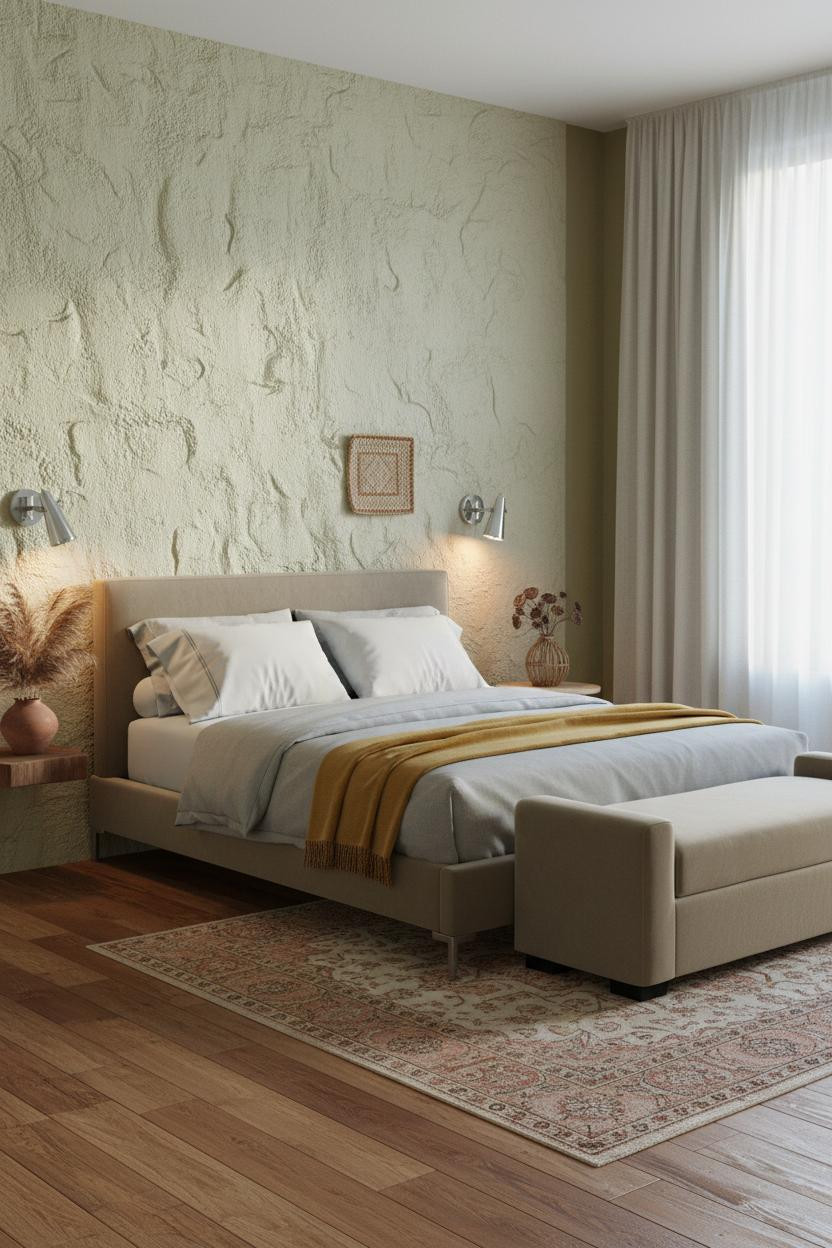 Teen Boho Bedroom With Lime Plaster Accent Wall