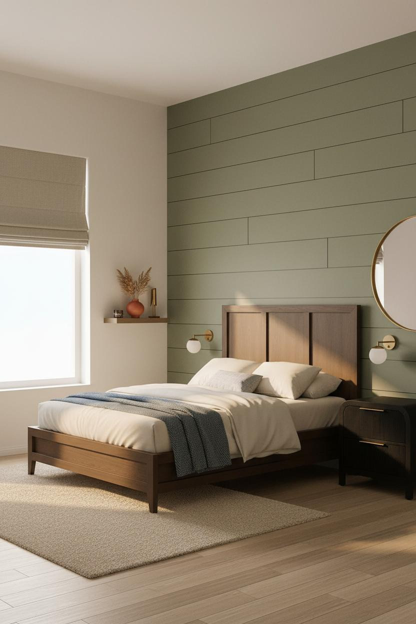 Men Bedroom Sage Shiplap Morning Light