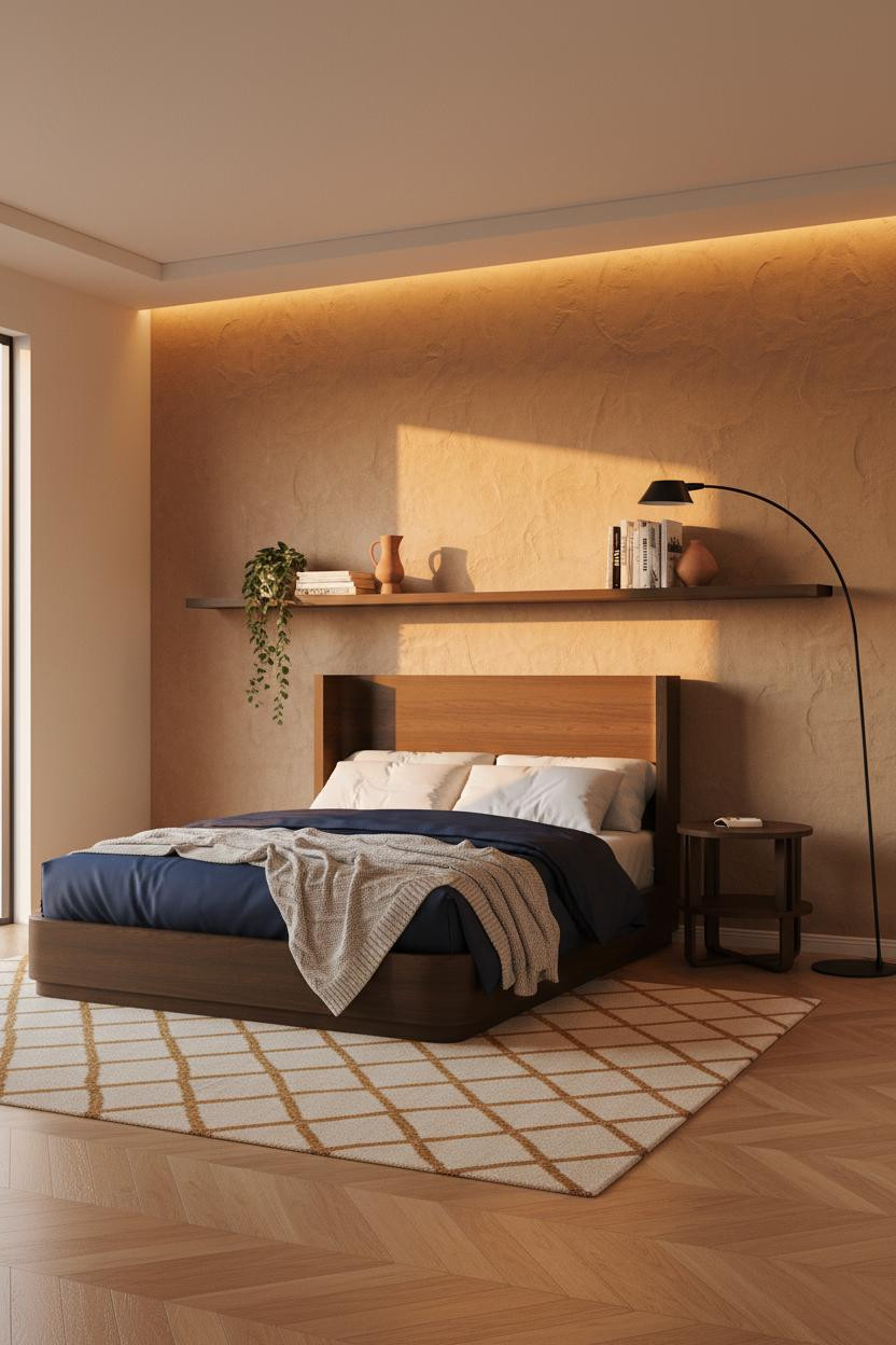 Mens Bedroom Warm Camel Plaster Aesthetic