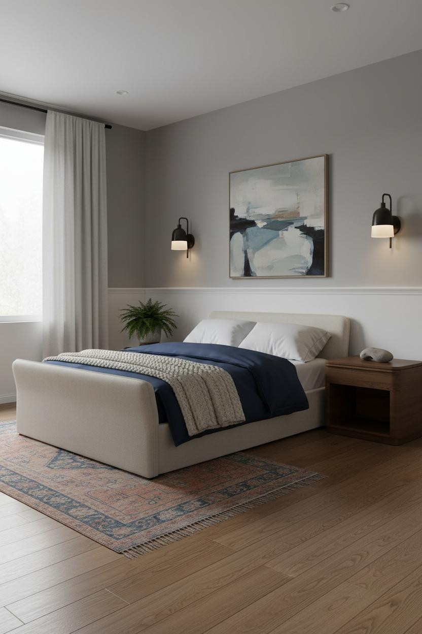 Single Bed Corner Design Small Room with Wainscoting