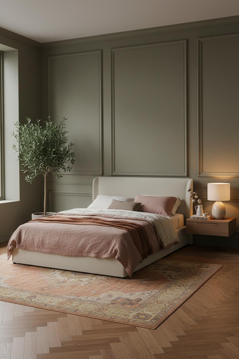 Single Bed Design Modern Corner Bedroom with Paneled Wall
