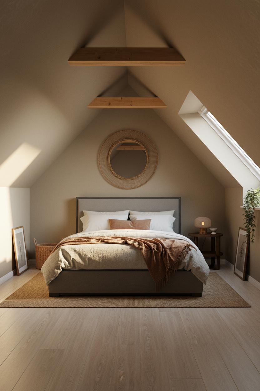 Attic Loft Bedroom Sloped Ceiling Japandi