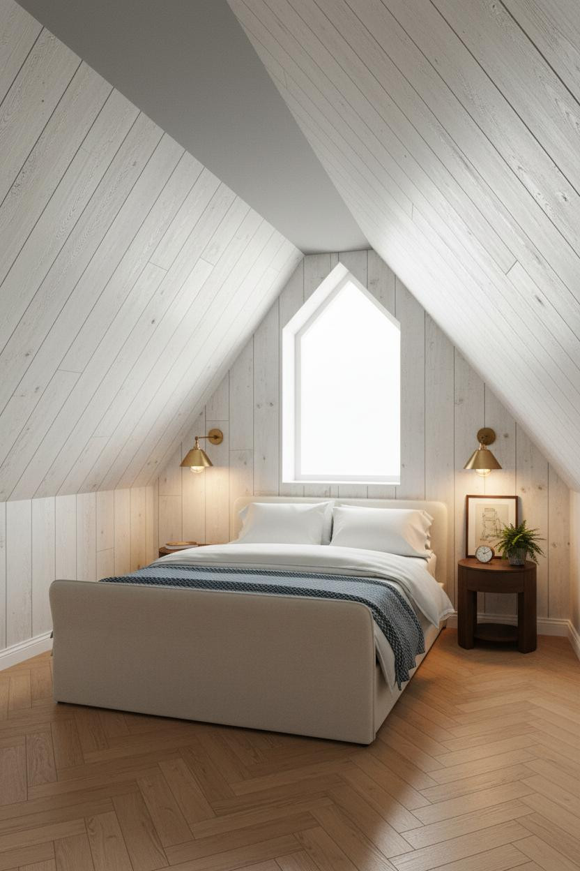 Attic Loft Bedroom Sloped Ceiling Farmhouse