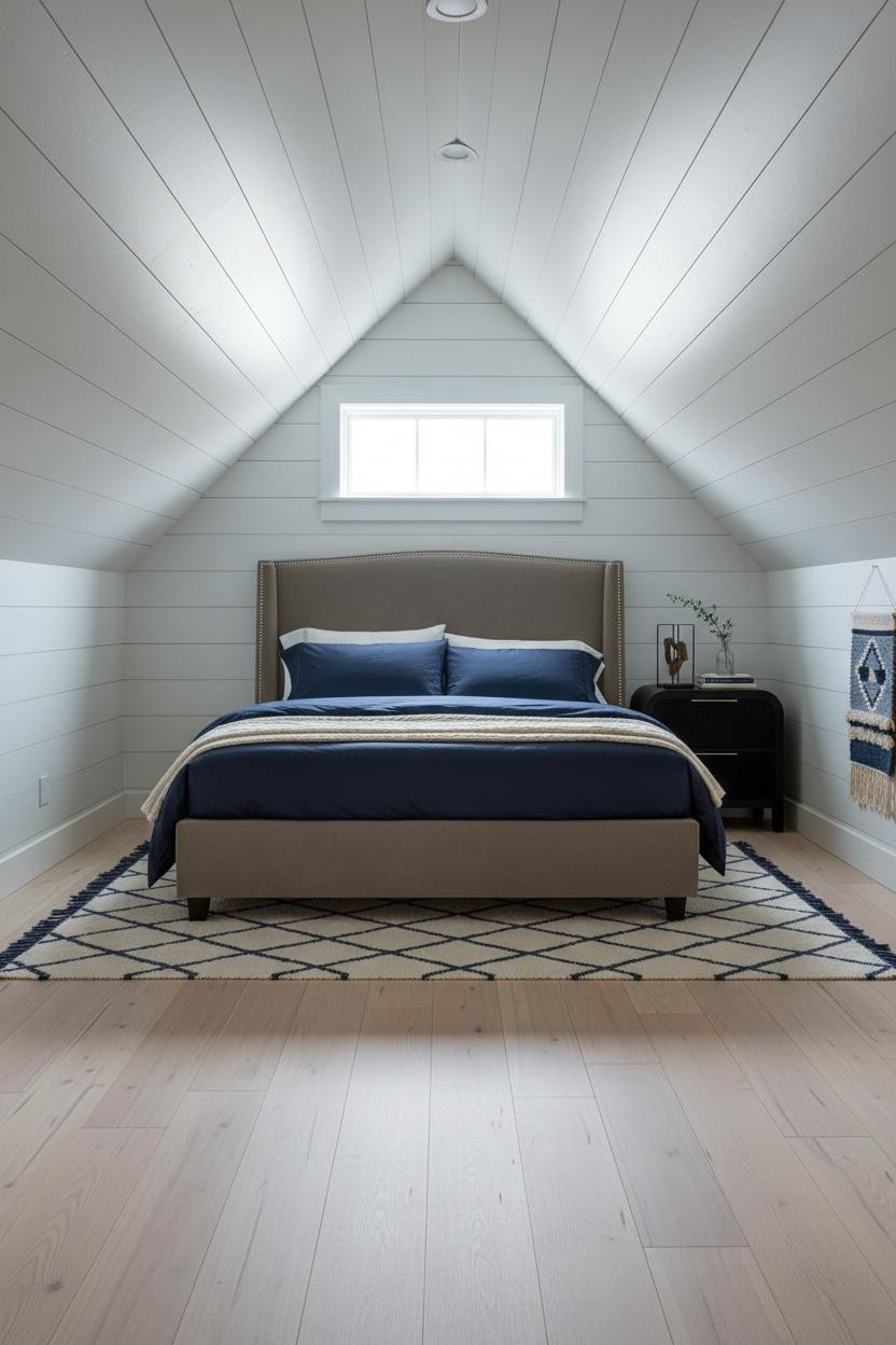 Attic Loft Bedroom Sloped Ceiling Whitewashed