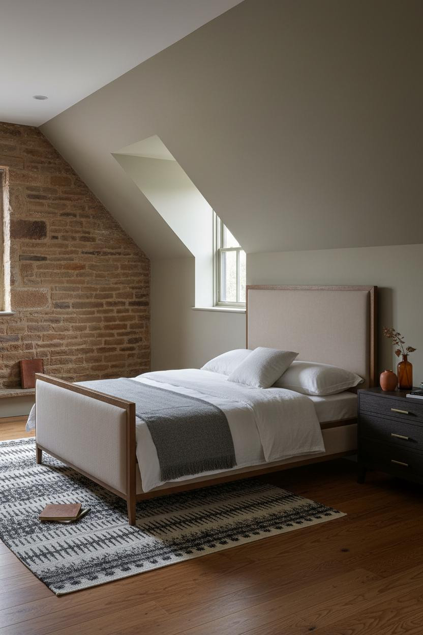 Attic Loft Bedroom Sloped Ceiling Stone Wall