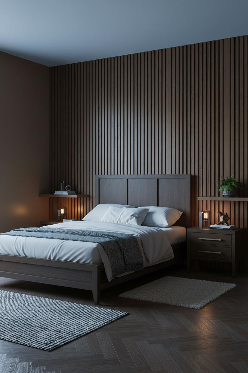 Earthy Moody Bedroom Walnut Paneling Dark Academia