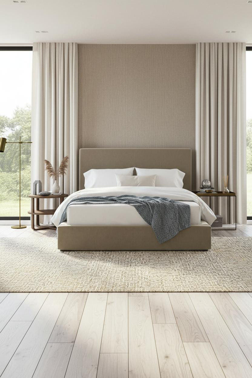 Earthy Moody Bedroom Greige Wallcovering