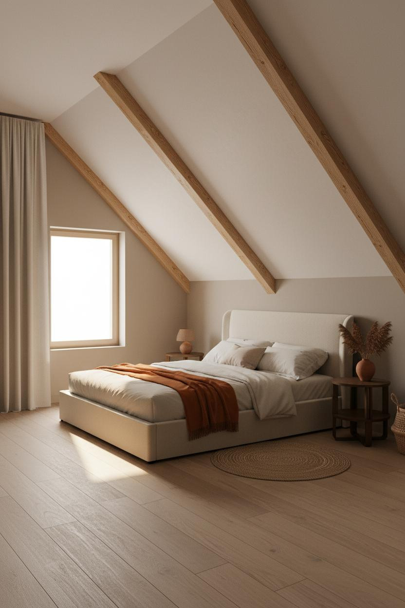Cozy Minimalist Attic Bedroom Japandi