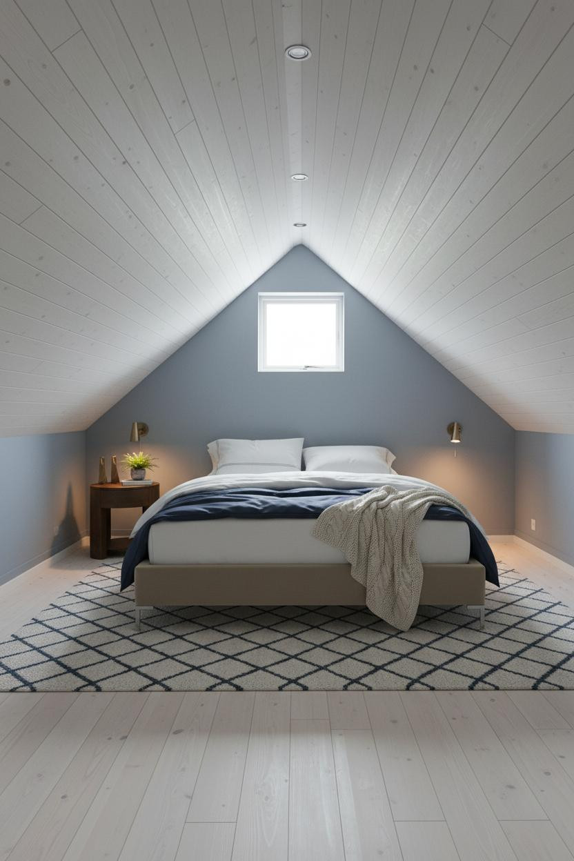 Cozy Minimalist Attic Bedroom Shiplap