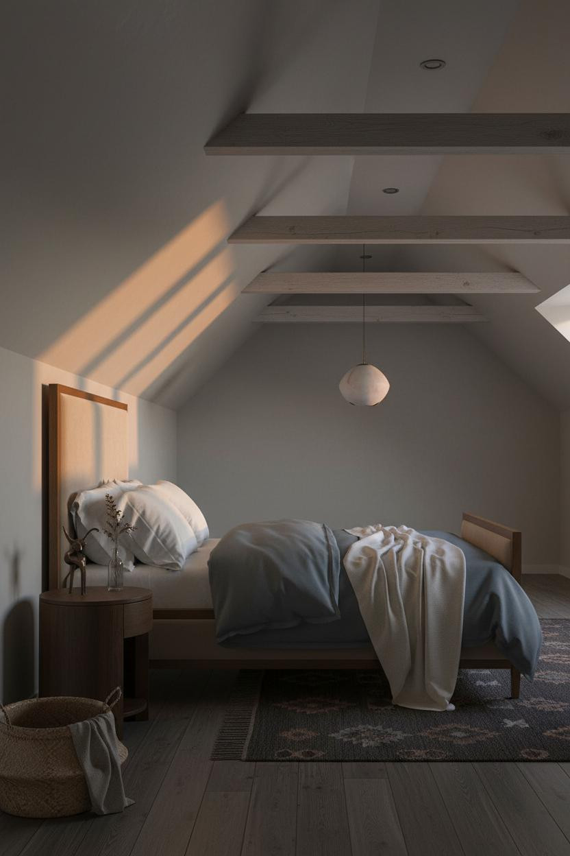 Cozy Minimalist Attic Bedroom Warm Wood