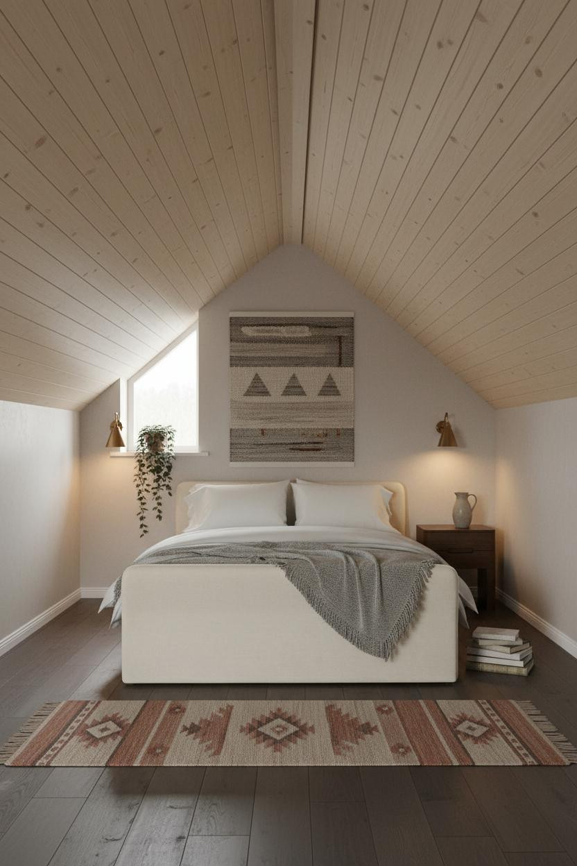 Cozy Minimalist Attic Bedroom Warm Wood