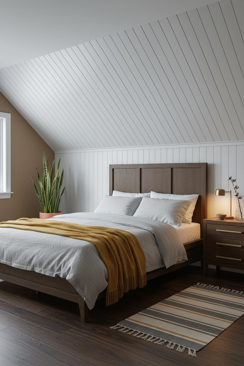 Cozy Minimalist Attic Bedroom Shiplap Dormer