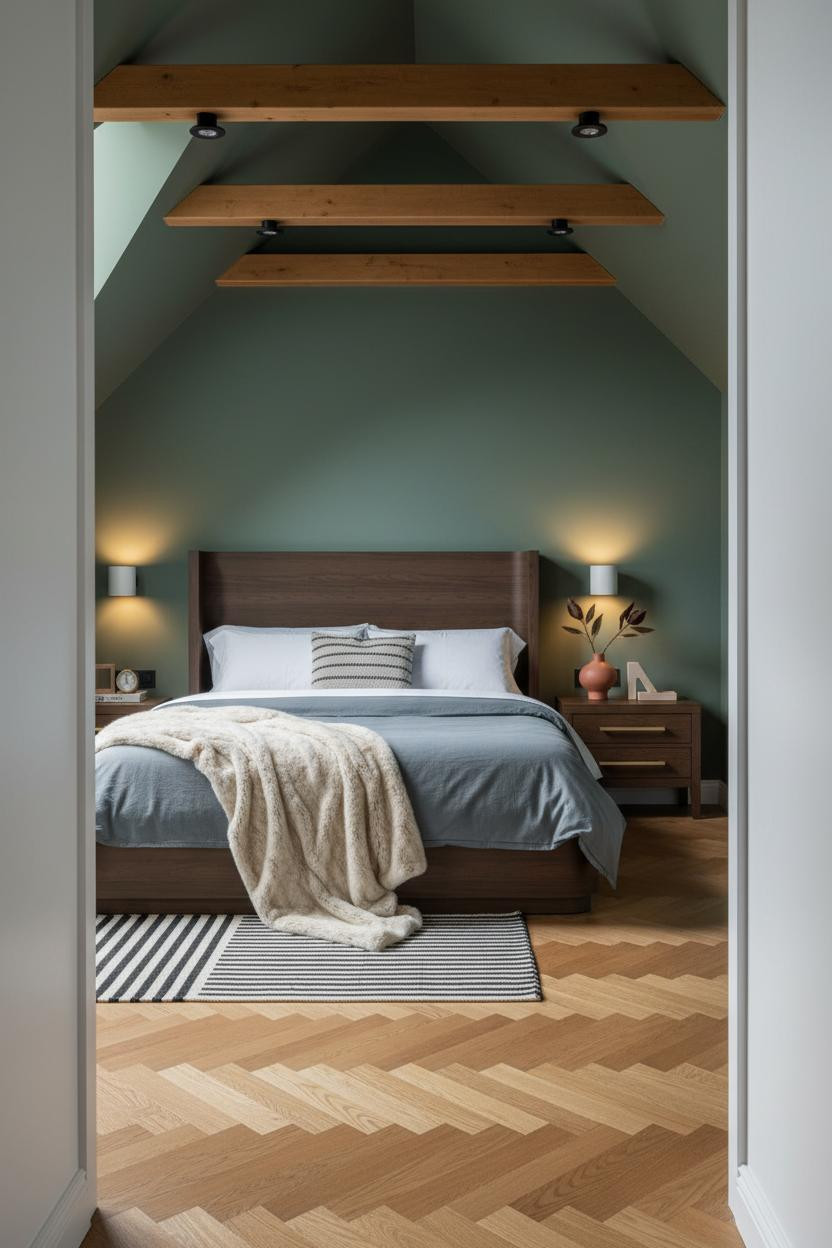 Green Neutral Bedroom Attic Timber