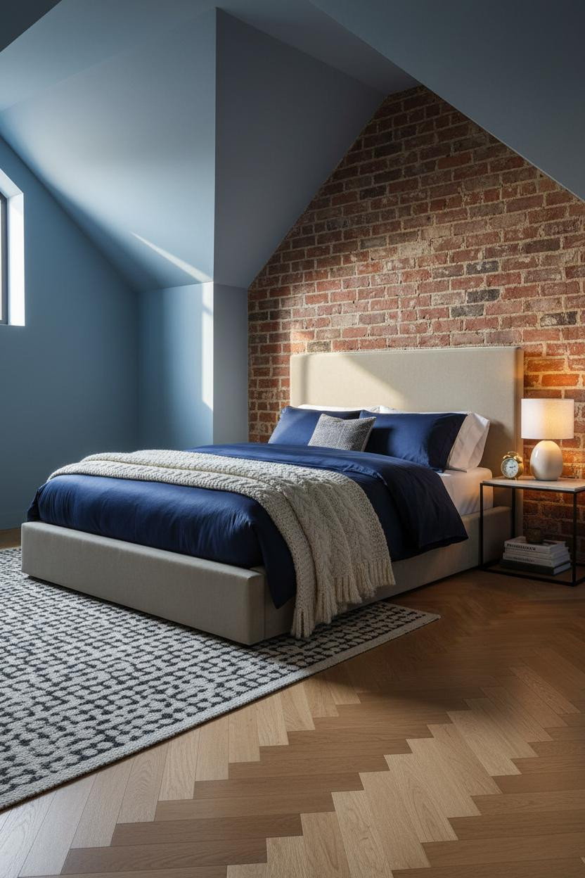 Green Neutral Attic Bedroom Design