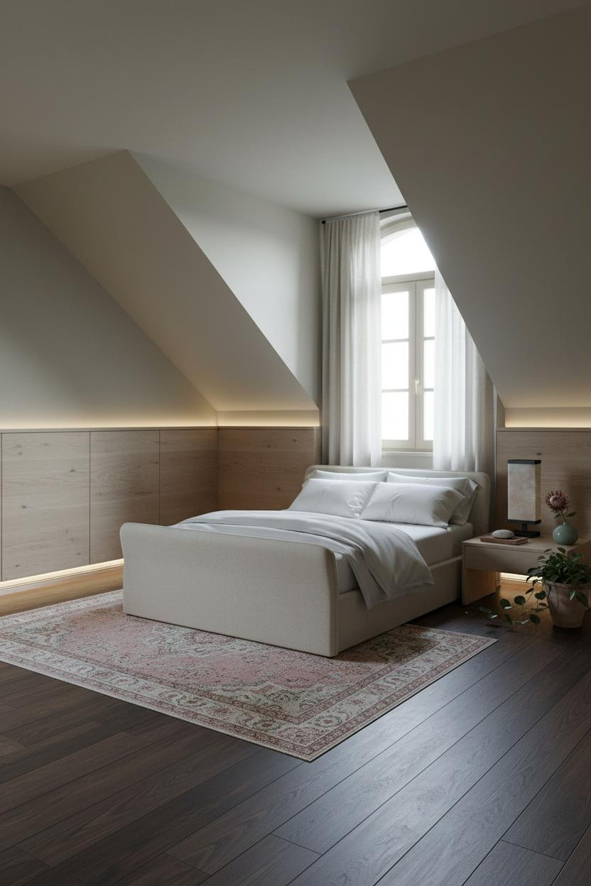 Green Neutral Attic Bedroom Wainscoting