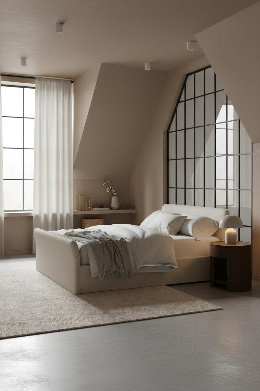 Green Neutral Attic Bedroom Crittall Window