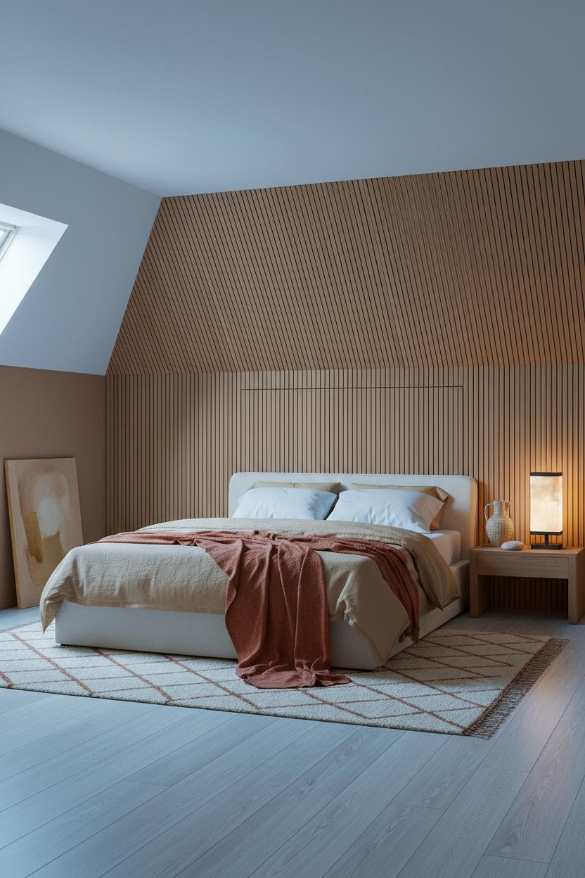Green Neutral Bedroom Attic Oak Paneling