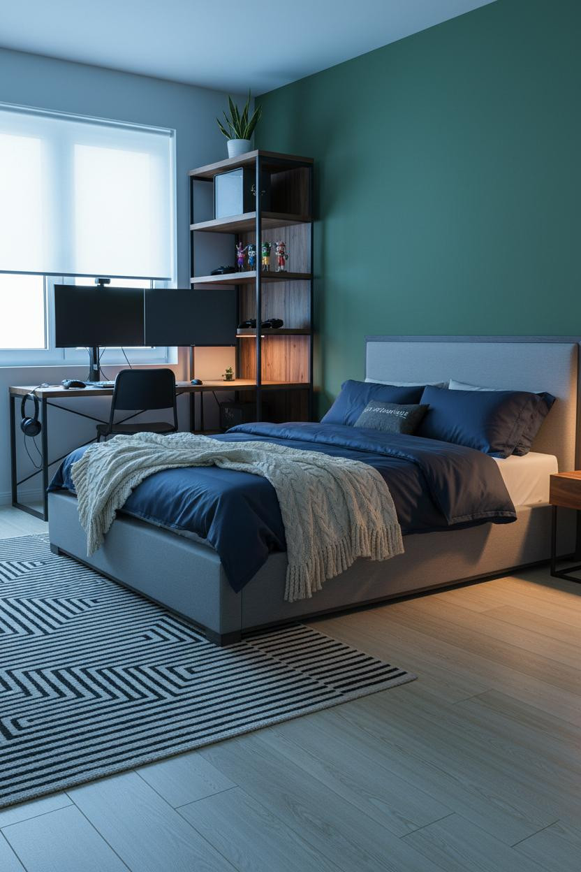 Teen Gaming Bedroom Scandi Modern Dual Monitors
