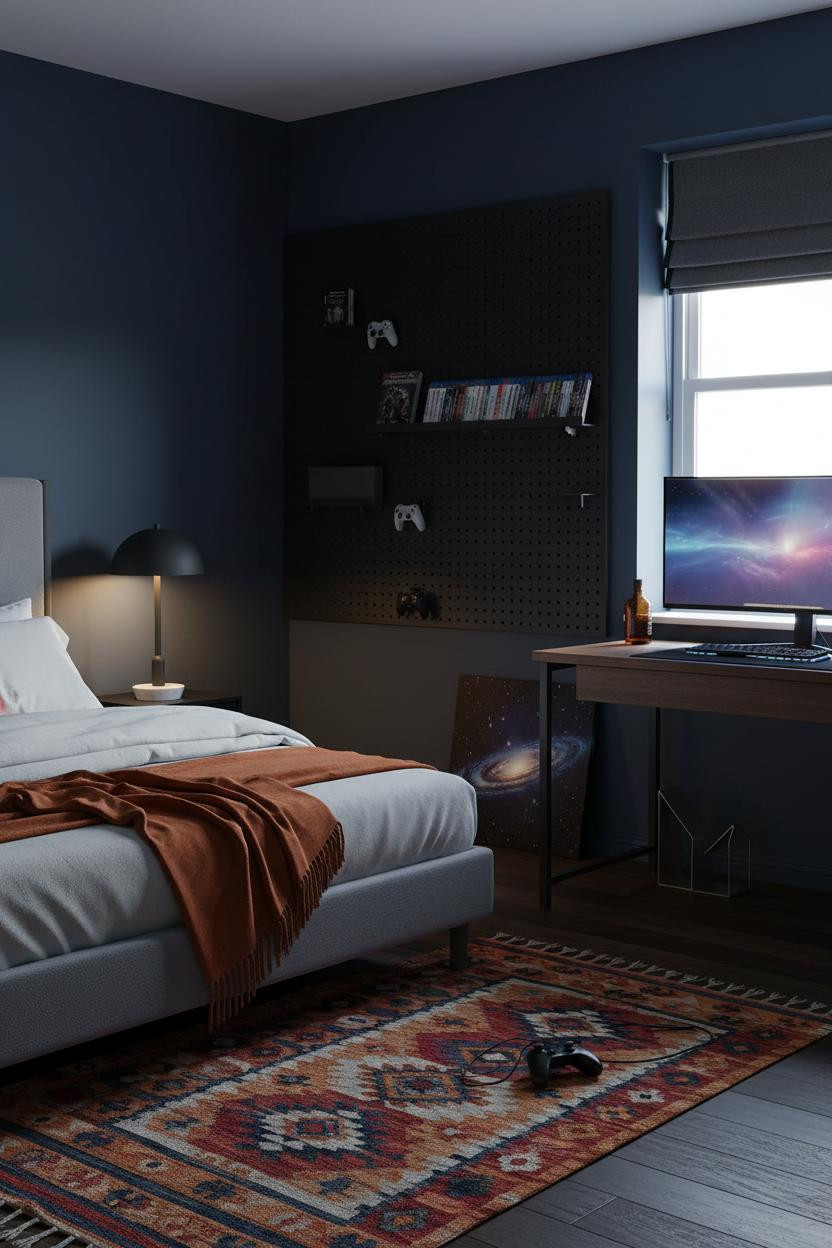 Teen Gaming Bedroom Pegboard Desk Setup