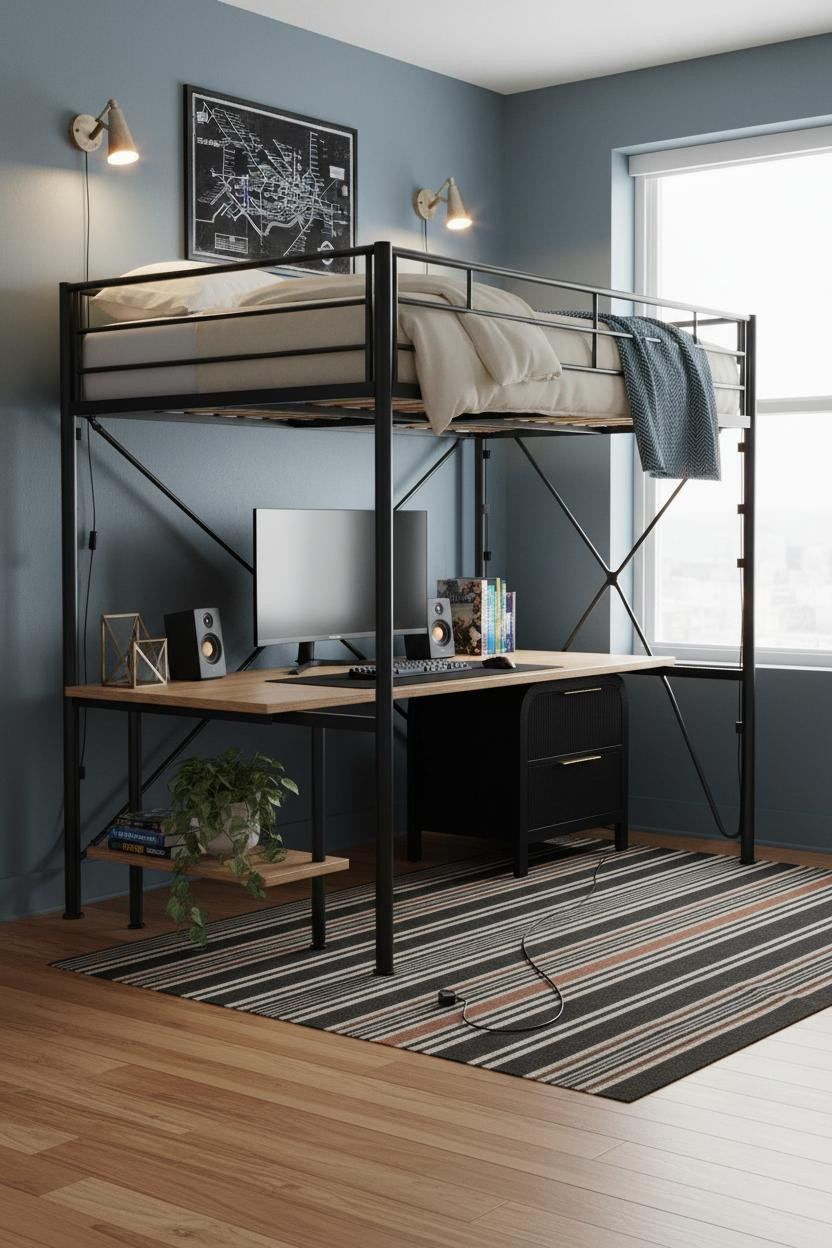 Teen Gaming Bedroom Loft Desk Storage