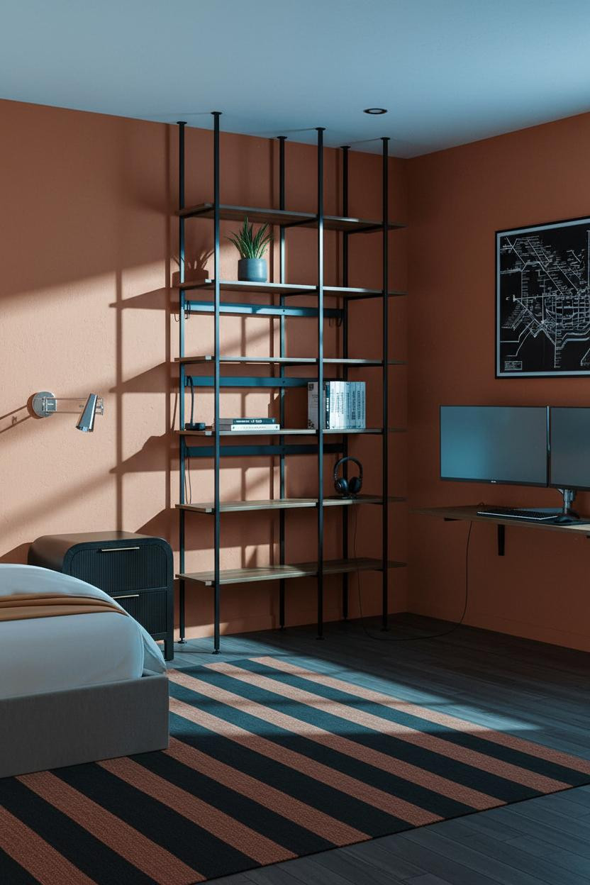 Teen Gaming Bedroom Loft Shelving Dark