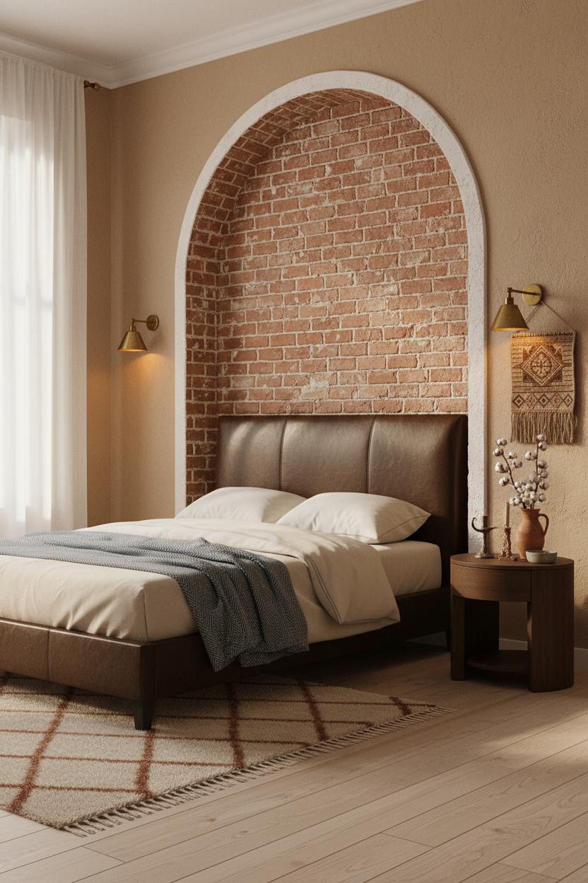 Earthy Vintage Bedroom Terracotta Arch Brass