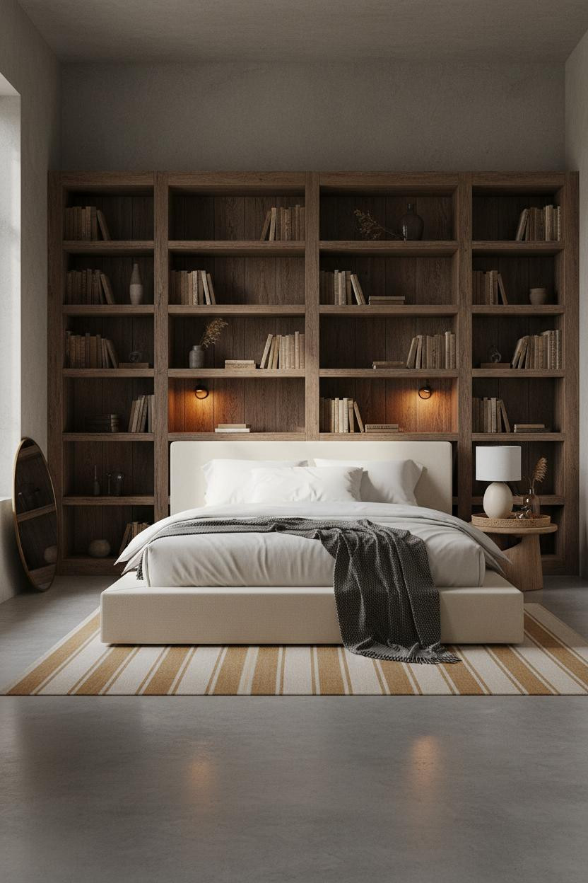 Earthy Vintage Bedroom Wood Shelves