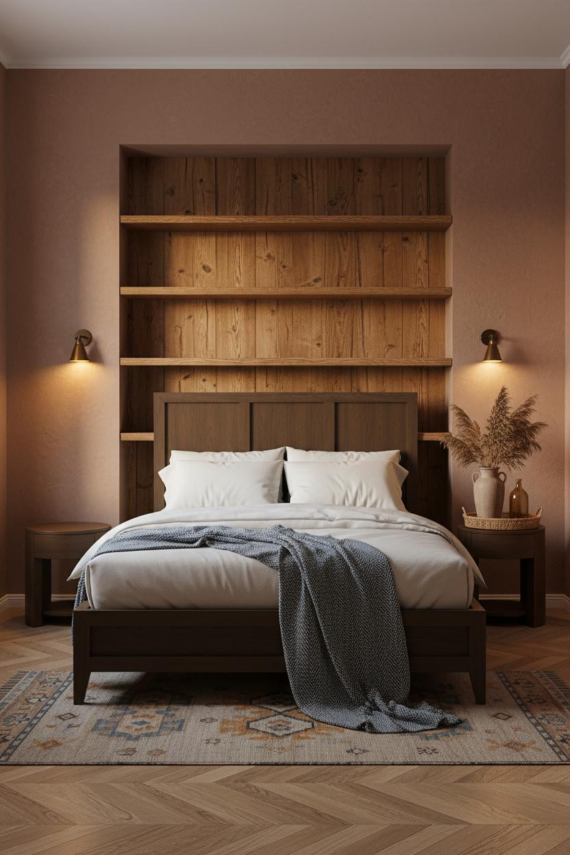 Earthy Vintage Bedroom Oak Wood Nightstand